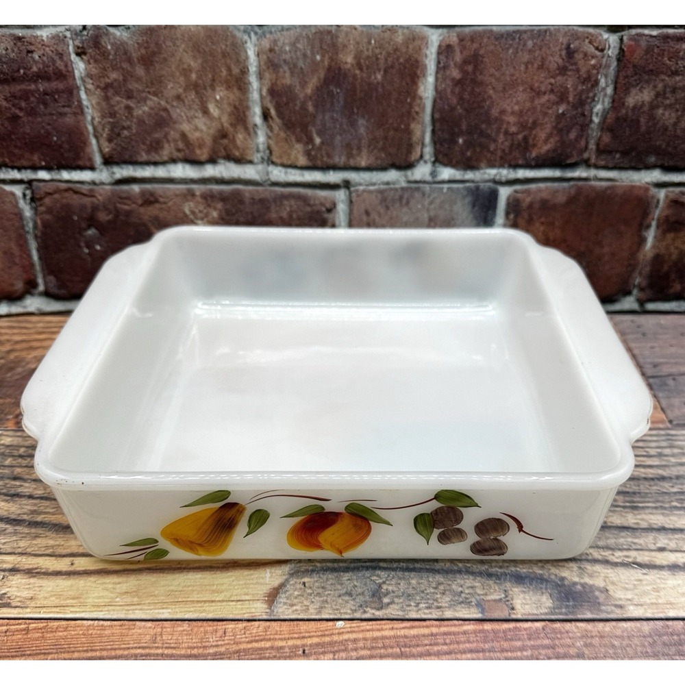 Anchor Hocking Fire King Gay Fad Fruit Design #452 Square Baking Pan Dish 8" Vtg